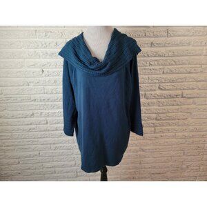 Dress Barn Womens Sweater 2X Plus Pullover Tunic Cowl Neck Blue SWE107E